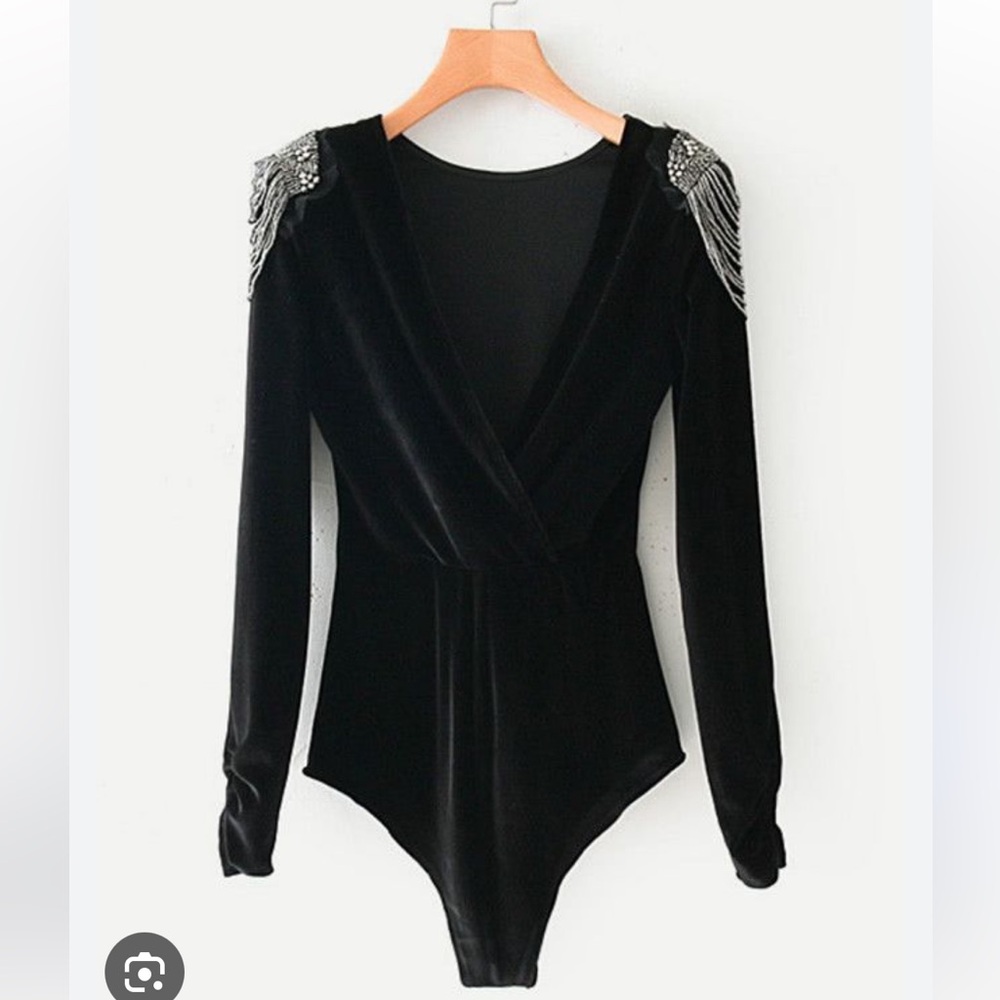Beaded Shoulder Surplice
Velvet Bodysuit